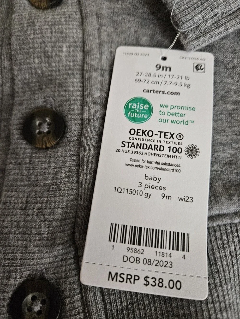 Carter's NWT Gray Shawl-Collar Cardigan with Red Truck Detail, 9 Months